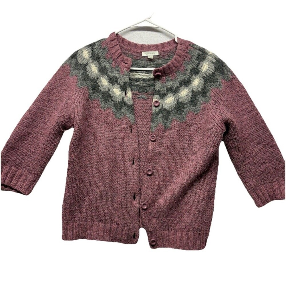 Garnet Hill fair isle cardigan button down sweater wool blend Purple Size Small